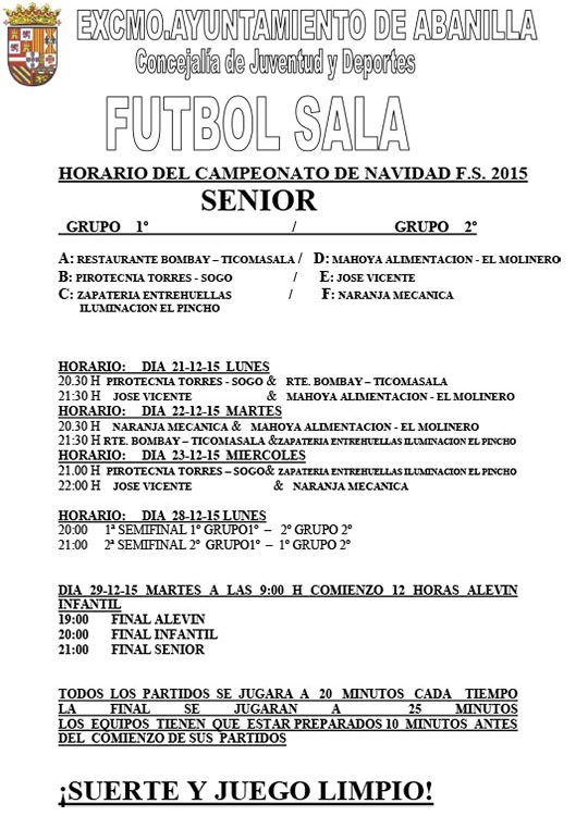 HORARIO DEL CAMPEONATO NAVIDAD 2016 SENIOR