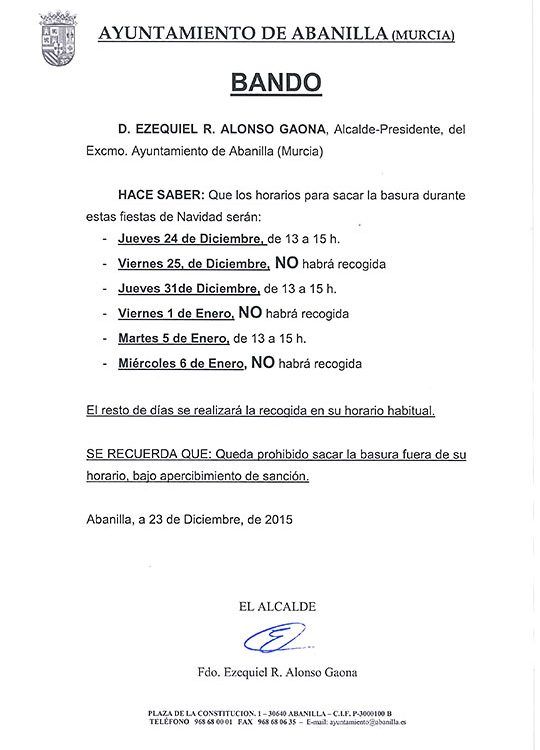 Recogida de basura Navidad 2015