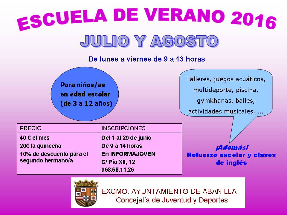 escuela verano 2016 Abanilla