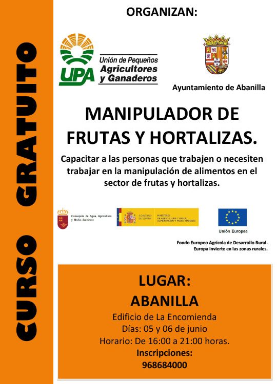 Cartel Curso Manipulador Fruta y Hortalizas Abanilla 2017