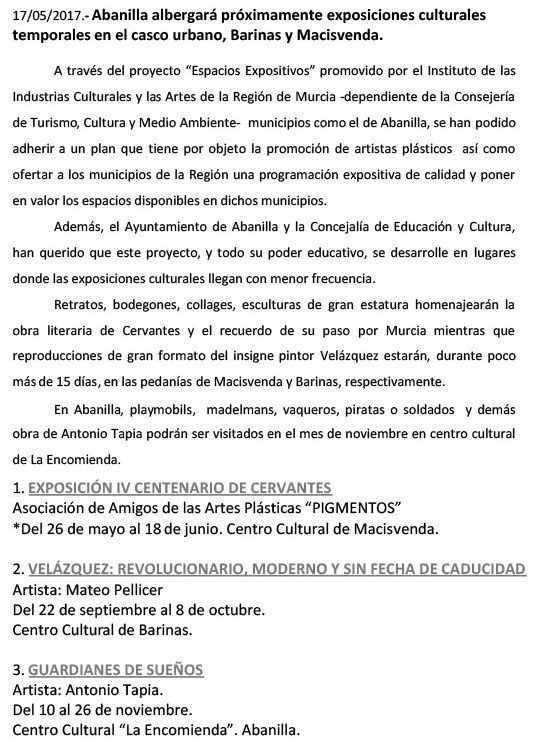 Nota Prensa Exposiciones Culturales