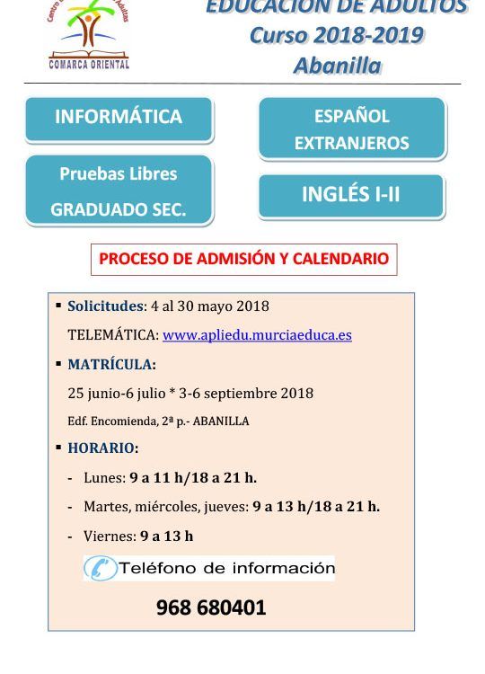 Cartel Abanilla curso 2018 19 MATRICULACION