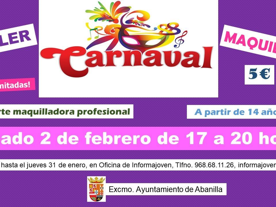 cartel taller maquillaje de carnaval 2019